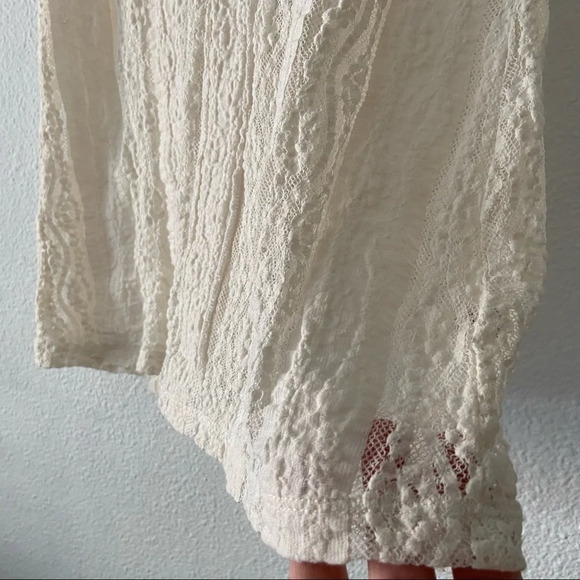 CABI Ecru Lace Blouse XS Sheer Feminine Romantic Textured Boho Chic - Picture 5 of 12